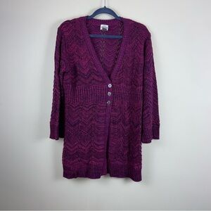 Chico's purple and pink cablet knit 2 button sweater, long sleeve, size 2( 12)